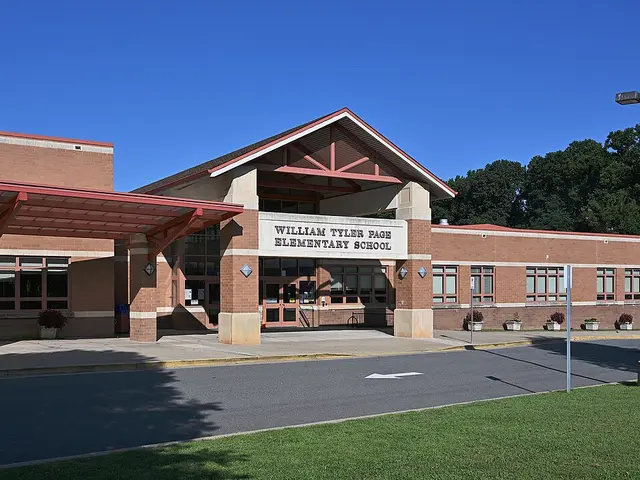 The signed entrance of William Tyler Page Elementary School, a brick school building in Silver Spring, Maryland.