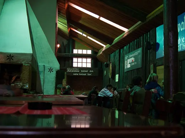 Interior seating area of the Slovak Pub restaurant in Bratislava, Slovakia.