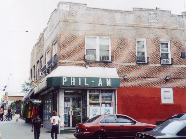 Corner storefront of the Phil-Am Filipino grocery store on Roosevelt Avenue in the Woodside, Queens neighbourhood known as Little Manila.