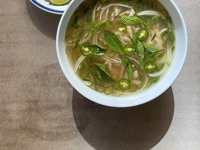 A bowl of Saigon-style Vietnamese chicken pho.