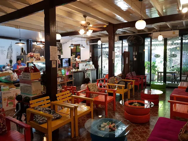 Interior of a coffee shop in Korat, Thailand.