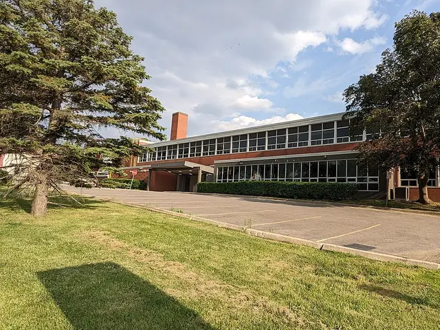 The brick entrance of Georgetown District High School, a public high school in Georgetown, Ontario.